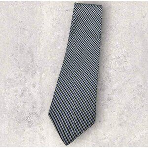BROOKS BROTHERS Silk Tie USA Black Blue White Tartan W:3.7" EUC